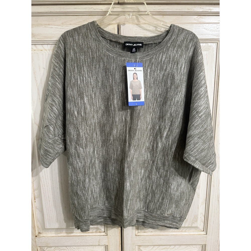 DKNY Womens‎ Marled Knit Top Shirt Sag Sage,  Size Large NWT